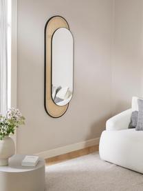 Ovale wandspiegel Esma met Weens vlechtwerk, Frame: metaal, rotan, Zwart, beige, B 51 x H 143 cm