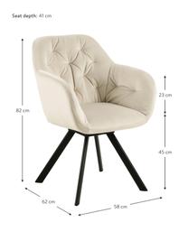 Draaibare fluwelen armstoel Lucie, Bekleding: polyester fluweel, Poten: gepoedercoat metaal, Fluweel beige, B 58 x D 62 cm