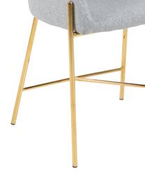 Gestoffeerde stoel Nelson met armleuningen, Bekleding: polyester De bekleding is, Poten: verchroomd metaal, Geweven stof lichtgrijs, poten goudkleurig, B 56 x D 54 cm
