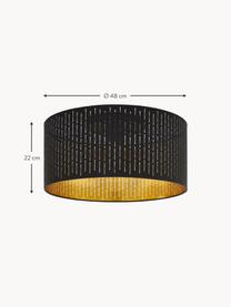 Plafondlamp Varillas-goudkleurig, Lampenkap: textiel, kunststof, Zwart, goudkleurig, Ø 48 x H 22 cm