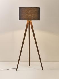 Lampa podłogowa trójnóg z litego drewna w stylu scandi Jake, Czarny, brązowy, W 150 cm