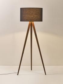 Scandi tripod vloerlamp Jake van massief hout, Lampenkap: katoen, Lampvoet: essenhout, FSC-gecertific, Zwart, bruin, H 150cm