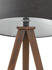 Skandi-Tripod Stehlampe Jake aus Massivholz, Lampenschirm: Baumwolle, Schwarz, Braun, H 150 cm