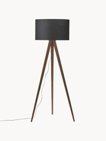 Lámpara de pie trípode de madera maciza Jake, estilo escandinavo, Pantalla: algodón, Cable: plástico, Negro, marrón, Al 150 cm