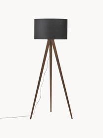 Scandi tripod vloerlamp Jake van massief hout, Lampenkap: katoen, Lampvoet: essenhout, FSC-gecertific, Zwart, bruin, H 150cm