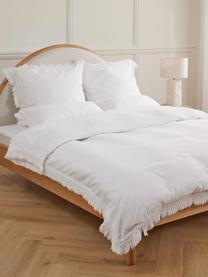 Housse de couette en percale de coton à franges Abra, Blanc crème, larg. 135 x long. 200 cm