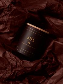 Bougie parfumée Jul (pain d'épices, miel et clous de girofle), Rouge bourgogne, couleur dorée, bois clair, Ø 4 x haut. 6 cm
