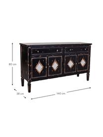 Credenza in legno di abete con finitura antica Rene, Nero, argentato, tonalità marroni, Larg. 140 x Alt. 80 cm