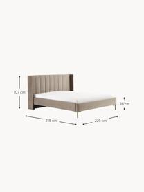 Gestoffeerd fluwelen bed Dusk, Bekleding: polyester fluweel Met 30., Frame: massief grenenhout en pla, Poten: gepoedercoat metaal Dit p, Fluweel taupe, B 180 x L 200 cm