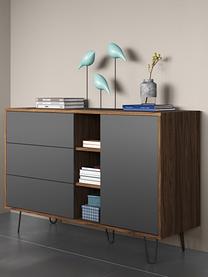 Design-Sideboard Aero mit Schubladen, Korpus: Spanplatte, melaminbeschi, Füße: Metall, lackiert, Walnussholz, Grau, 120 x 80 cm