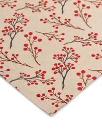 Tafelloper Berries, 85% katoen, 15% linnen, Beige, rood, bruin, B 40 x L 145 cm