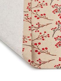 Runner Berries, 85% cotone, 15% lino, Beige, rosso, marrone, Larg. 40 x Lung. 145 cm