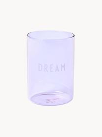 Bicchiere di design viola con scritta Favorite DREAM, Vetro borosilicato, Lilla (Dream), Ø 8 x Alt. 11 cm, 350 ml