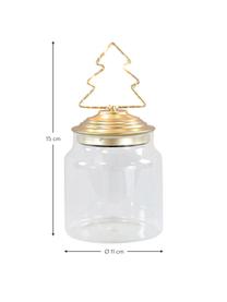 LED opbergpot Tree, Pot: glas, Deksel: gecoat metaal, Transparant, goudkleurig, Ø 11 x H 15 cm