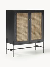 Credenza alta con intreccio viennese Vienna, Piedini: metallo verniciato a polv, Legno di mango, nero, Larg. 100 x Alt. 120 cm