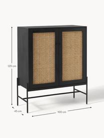 Highboard Vienna met Weens weefsel, Frame: massief gelakt mangohout, Poten: gepoedercoat metaal, Mangohout, zwart, B 100 x H 120 cm