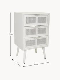 Mesita de noche de madera Cayetana Shelfy, Estructura: tablero de fibras de dens, Patas: madera de bambú pintada, Ratán, blanco, An 42 x Al 71 cm