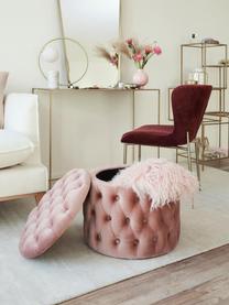 Pouf coffre en velours Chiara, Velours vieux rose, Ø 50 x haut. 42 cm