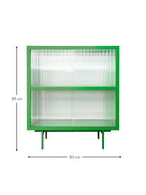 Credenza alta con ante scorrevoli in vetro Oli, Piedini: metallo verniciato a polv, Trasparente, verde, Larg. 80 x Alt. 89 cm