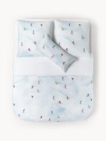 Housse de couette design en percale de coton Ski de Kera Till, Bleu ciel, larg. 200 x long. 200 cm