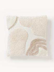 Funda de cojín decorativa con relieves Coraline, 100% algodón, Beige claro, blanco crema, An 45 x L 45 cm