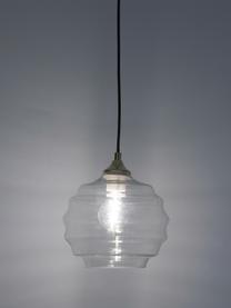 Kleine hanglamp Irina van geribbeld glas, Lampenkap: glas, Baldakijn: gegalvaniseerd metaal, Decoratie: gegalvaniseerd metaal, Goudkleurig, transparant, Ø 22 x H 19 cm