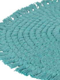 Set de table rond en tissu à franges Vera, Turquoise