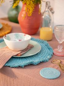 Ronde placemat Vera met franjes, 100% katoen, Turquoise, Ø 38 cm