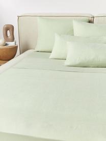 Lenzuola in lino lavato Airy, 100% lino
Densità dei fili 110 TC, qualità Standard

Il lino è una fibra naturale caratterizzata da traspirabilità, resistenza e morbidezza. Il lino è un materiale rinfrescante che assorbe e rilascia rapidamente l'umidità, il che lo rende ideale per le temperature calde.

Il materiale utilizzato in questo prodotto è testato per le sostanze nocive e certificato secondo lo STANDARD 100 by OEKO-TEX®, 15.HIN.65948, HOHENSTEIN HTTI., Verde chiaro, Larg. 240 x Lung. 280 cm