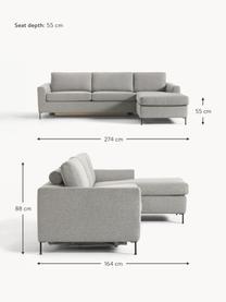 Sofa rozkładana Cucita (3-osobowa), Tapicerka: tkanina (100% poliester) , Stelaż: lite drewno sosnowe, Nogi: metal lakierowany Ten pro, Szara tkanina, S 274 x G 164 cm, lewostronna