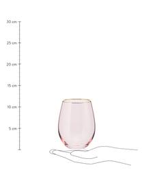 Bicchiere acqua rosa con bordo dorato Chloe 4 pz, Vetro, Pesca, dorato, Ø 9 x Alt. 12 cm, 600 ml