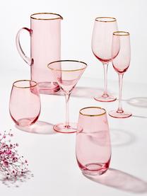 Wassergläser Chloe in Rosa mit Goldrand, 4 Stück, Glas, Pfirsichfarben, Goldfarben, Ø 9 x H 12 cm, 600 ml