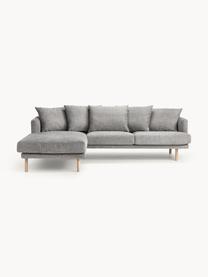 Sofa narożna Adrian (3-osobowa), Tapicerka: 47% wiskoza, 23% bawełna,, Stelaż: sklejka, Nogi: drewno dębowe olejowane T, Szara tkanina, S 255 x G 182 cm, lewostronna