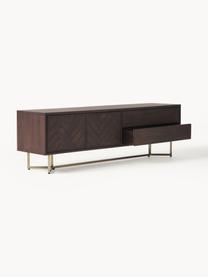 Credenza bassa in legno di mango con motivo a spina di pesce Luca, Struttura: metallo rivestito Questo , Legno di mango, dorato, Larg. 180 x Prof. 56 cm