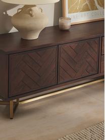 Credenza bassa in legno di mango con motivo a spina di pesce Luca, Struttura: metallo rivestito Questo , Legno di mango, dorato, Larg. 180 x Prof. 56 cm