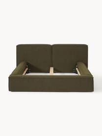 Letto imbottito in bouclé Lennon, Rivestimento: bouclé (80% poliestere, 2, Rivestimento: schiuma, certificata Cert, Struttura: legno di pino massiccio, , Piedini: legno, plastica Questo pr, Bouclé verde oliva, Larg. 208 x Lung. 243 cm (superfice 140 x 200 cm)