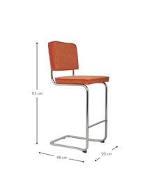 Sgabello da bar in velluto a coste Kink, Rivestimento: 88% nylon, 12% poliestere, Struttura: acciaio inossidabile, Rosso, Larg. 50 x Prof. 48 cm