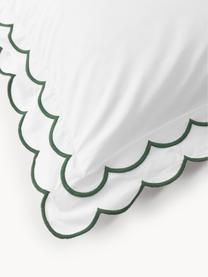 Povlak na polštář z bavlněného perkálu s vlnitým lemem Atina, Bílá, tmavě zelená, Š 40 cm, D 80 cm