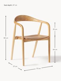 Chaise en bois à accoudoirs Angelina, Bois de frêne laqué
Contreplaqué laqué

Ce produit est fabriqué à partir de bois certifié FSC® issu du développement durable, Frêne clair, larg. 57 x haut. 80 cm