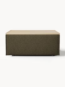 Sofa-Hocker Lennon aus Bouclé mit Stauraum, Bezug: Bouclé (80 % Polyester, 2, Tablett: Eichenholz, Spannplatte m, Gestell: Spanplatte, mitteldichte , Füße: Kunststoff Dieses Produkt, Bouclé Olivgrün, helles Eichenholz, B 88 x T 50 cm