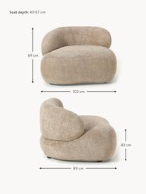 Fauteuil lounge en peluche-bouclé Alba, Peluche-bouclé beige, larg. 102 x prof. 89 cm, dossier à gauche