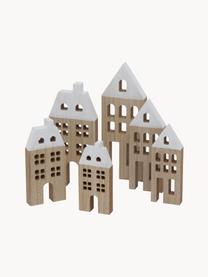 Deko-Häuser Towny aus Holz, 6 Stück, Mitteldichte Holzfaserplatte, beschichtet, Helles Holz, Weiß, Set mit verschiedenen Größen