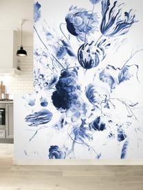 Fototapete Royal Blue Flowers, Vlies, umweltfreundlich und biologisch abbaubar, Blau, Weiss, B 196 x H 280 cm