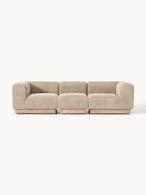 Modulares Sofa Natalie (3-Sitzer) aus Teddy-Bouclé, Bezug: Teddy-Bouclé (100 % Polye, Gestell: mitteldichte Holzfaserpla, Sockel: Massives Buchenholz, lack, Teddy-Bouclé Beige, helles Buchenholz, B 283 x T 107 cm