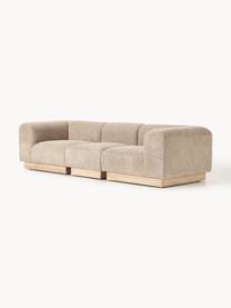 Modulares Sofa Natalie (3-Sitzer) aus Teddy-Bouclé, Bezug: Teddy-Bouclé (100 % Polye, Gestell: mitteldichte Holzfaserpla, Sockel: Massives Buchenholz, lack, Teddy-Bouclé Beige, helles Buchenholz, B 283 x T 107 cm