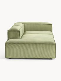 Chaise longue componibile in velluto a coste Lennon, Rivestimento: velluto a coste (92% poli, Struttura: legno di pino massiccio, , Piedini: plastica Questo prodotto , Velluto a coste verde oliva, Larg. 269 x Prof. 119 cm, schienale a destra