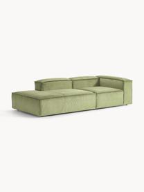 Chaise longue componibile in velluto a coste Lennon, Rivestimento: velluto a coste (92% poli, Struttura: legno di pino massiccio, , Piedini: plastica Questo prodotto , Velluto a coste verde oliva, Larg. 269 x Prof. 119 cm, schienale a destra