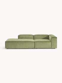 Chaise longue componibile in velluto a coste Lennon, Rivestimento: velluto a coste (92% poli, Struttura: legno di pino massiccio, , Piedini: plastica Questo prodotto , Velluto a coste verde oliva, Larg. 269 x Prof. 119 cm, schienale a destra