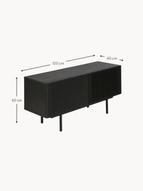 Credenza bassa con frontale scanalato Mojo, Gambe: metallo verniciato a polv, Nero, Larg. 120 x Alt. 60 cm