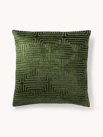 Housse de coussin 60x60 en velours avec broderie en chenille Stormi, Vert foncé, larg. 60 x long. 60 cm